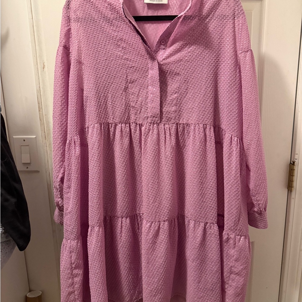 SAMSOE Pink Textured Midi Dress